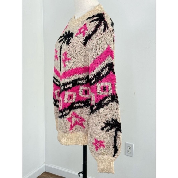 Le Superbe Bonfire Beach Palm Wool Sweater Pink Cream & Black Size Small NWT szS - Picture 5 of 9